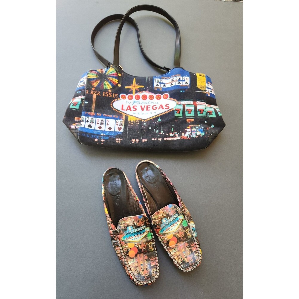 FRANKIE & JOHNNIE Las Vegas Casino Bag Purse Tote Sesto Meucci Flat Shoes 8.5